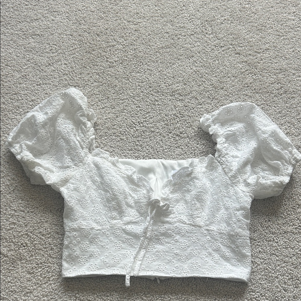 Princess Polly Elegant White Eyelet Puff Sleeve Top